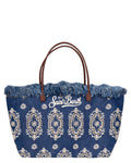 Borsa City Regular Sangallo denim con Frange
