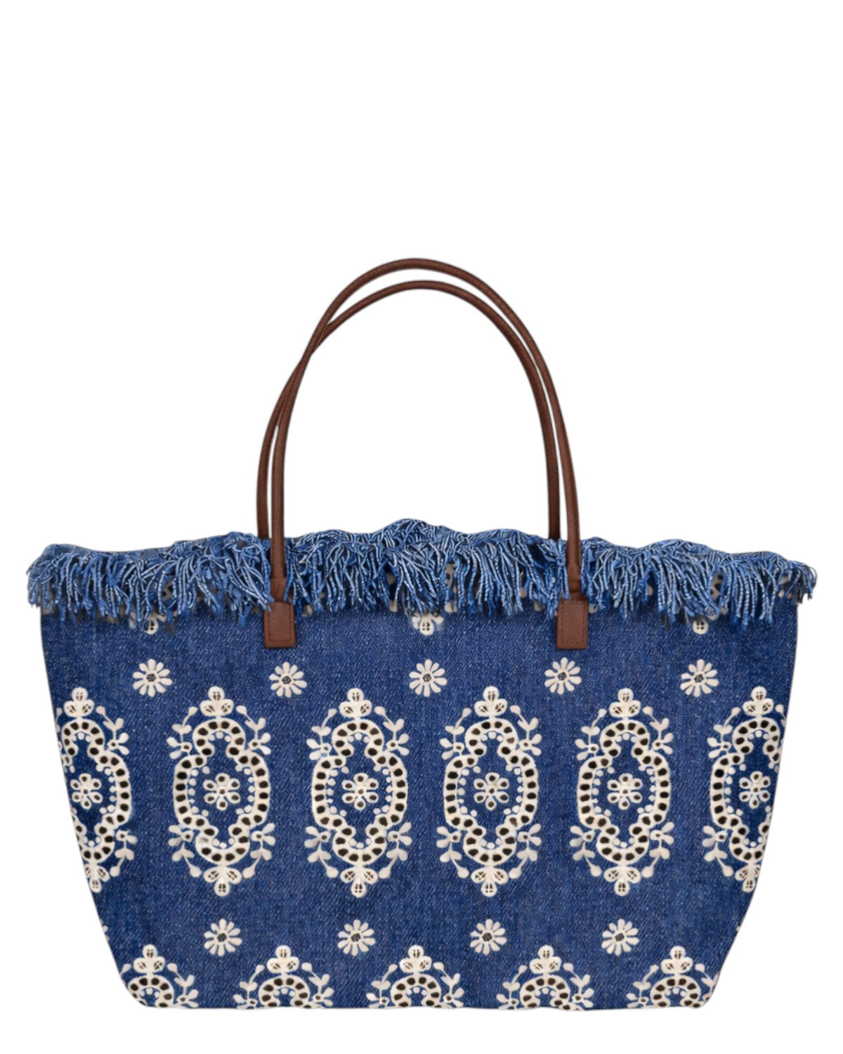 Borsa Shopper City Medium Sangallo con Frange e Zip