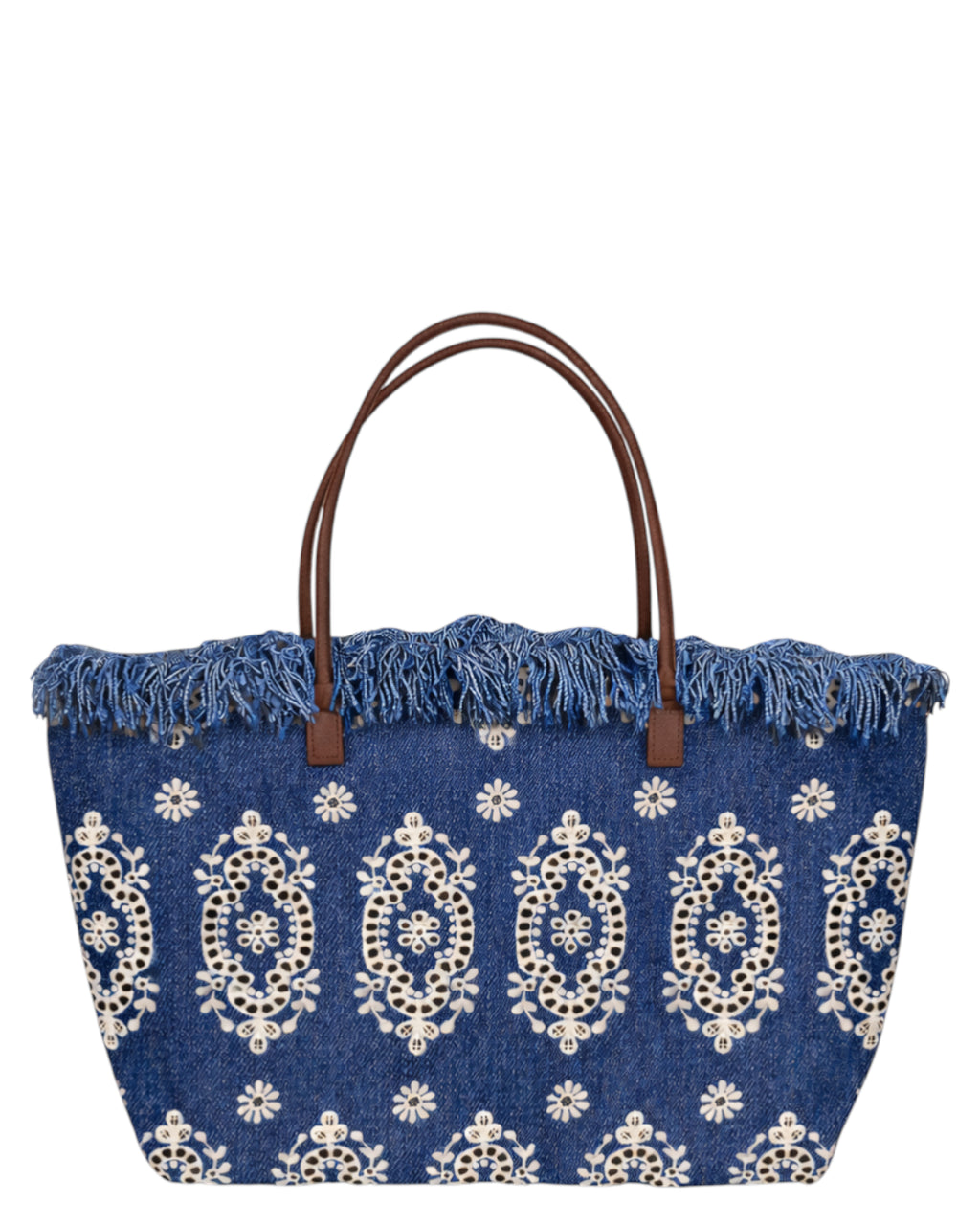 Sac City Regular en denim Sangallo avec franges