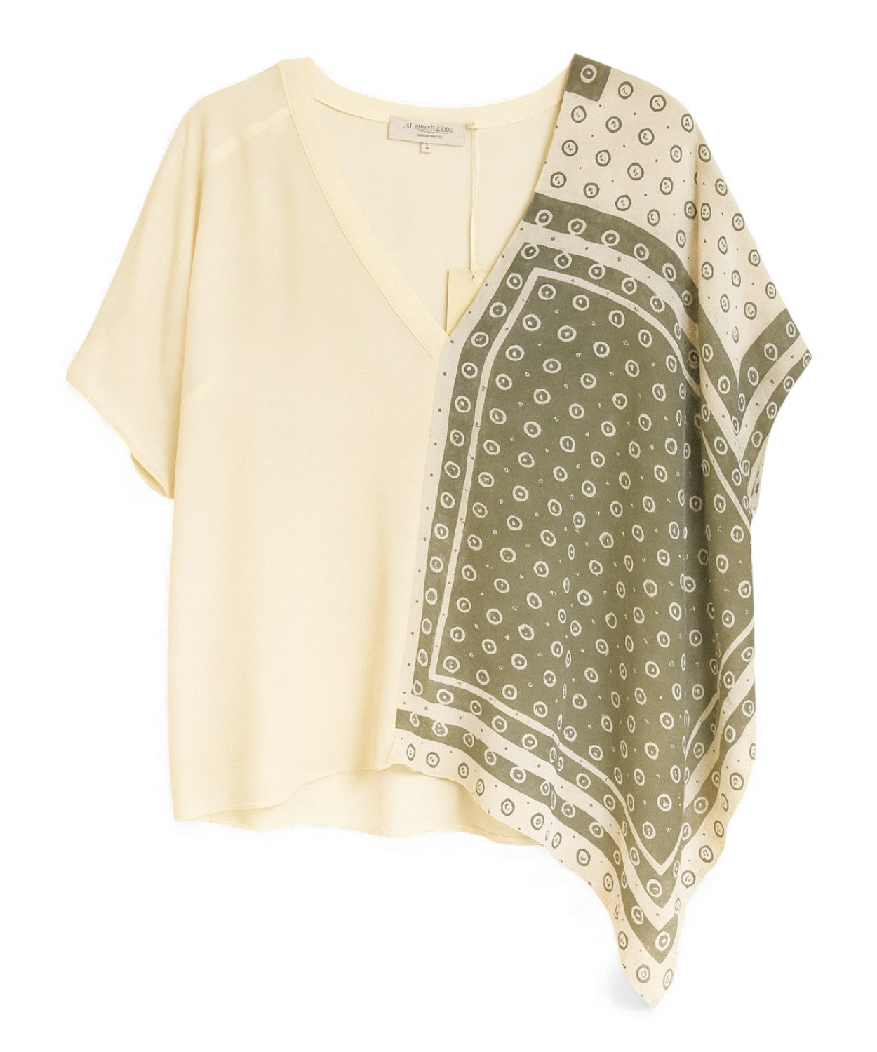 Blusa Asimmetrica con Inserti Stampati