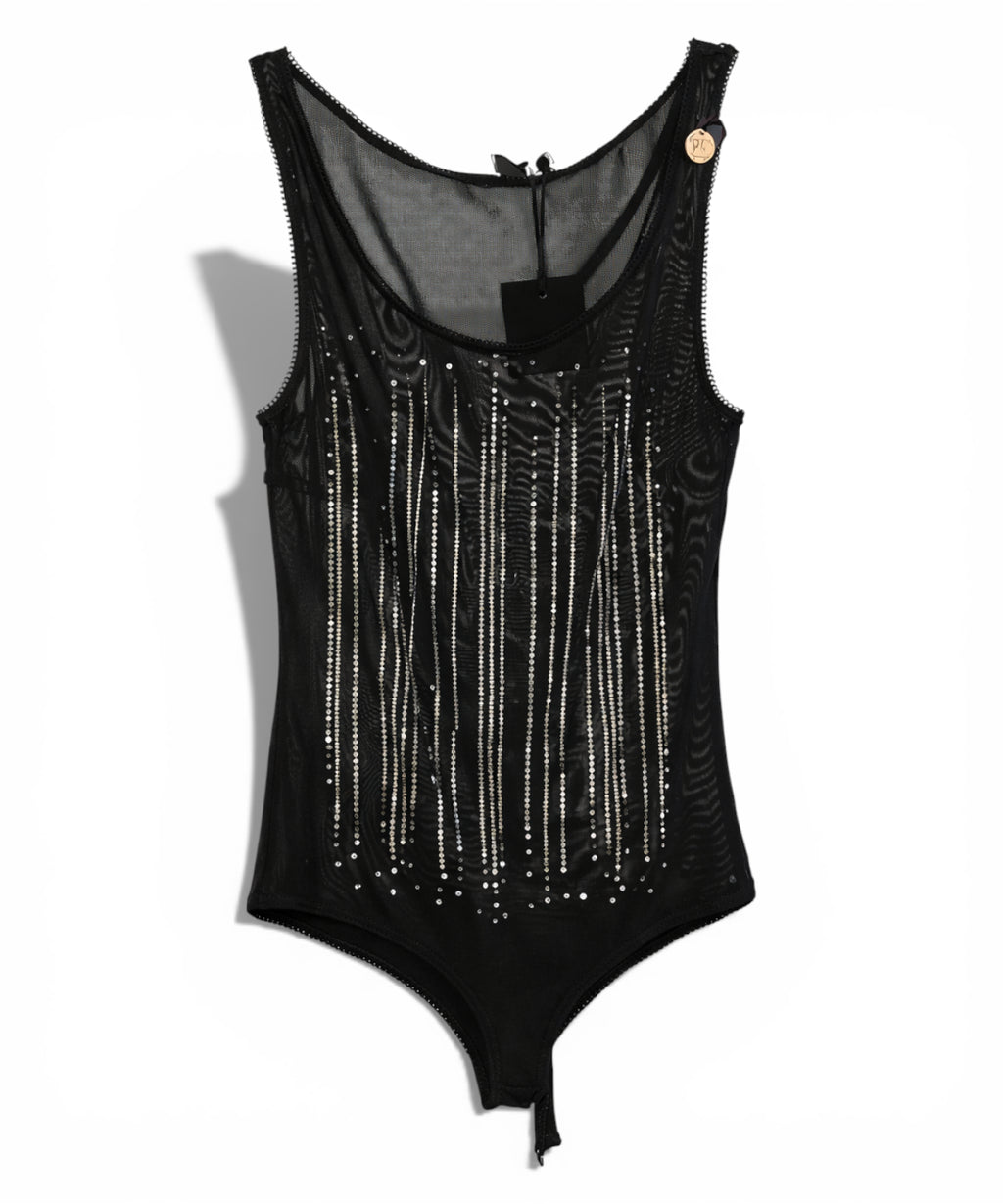 Body noir Tuwe avec strass en tulle