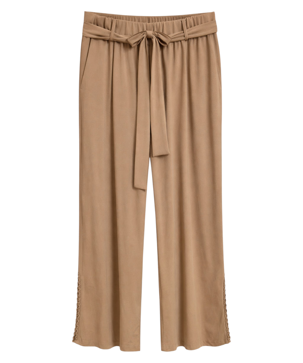 Pantalon Tricot Chic jambe large avec ceinture