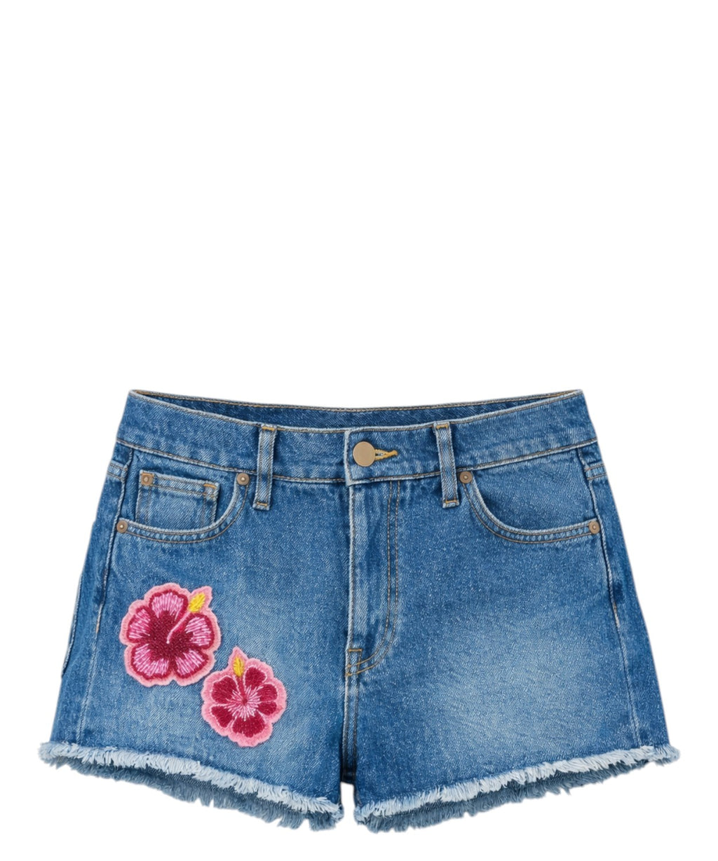 Shorts Musa en denim avec patchs floraux brodés de perles