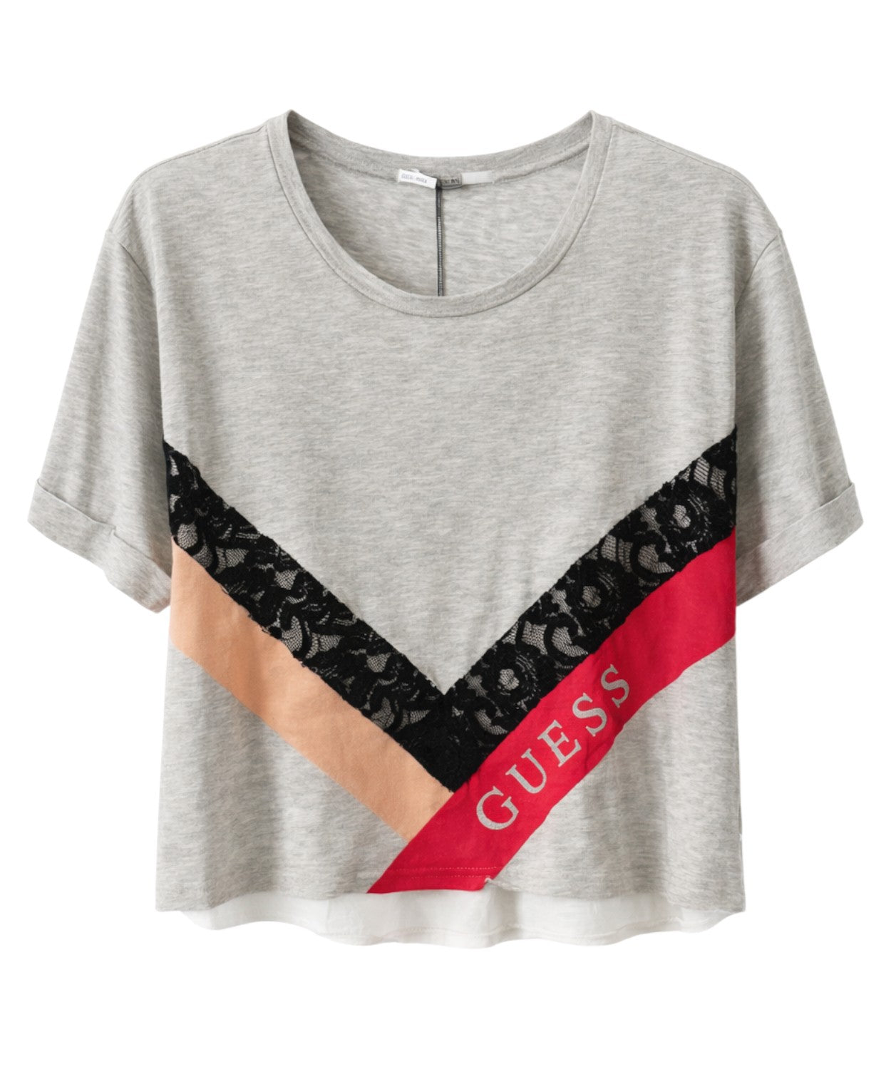 T-shirt crop Guess con inserti in pizzo