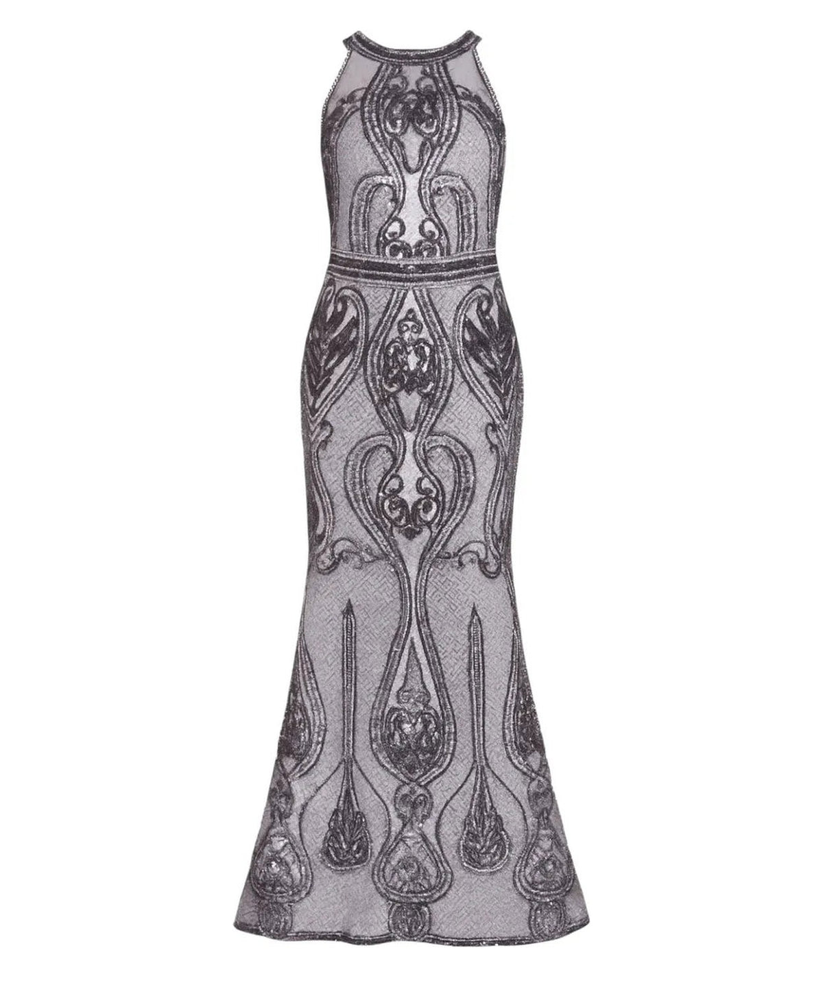 Abito lungo in rete con paillettes e schiena scoperta-Abiti-LADY CHIC-Vittorio Citro Boutique