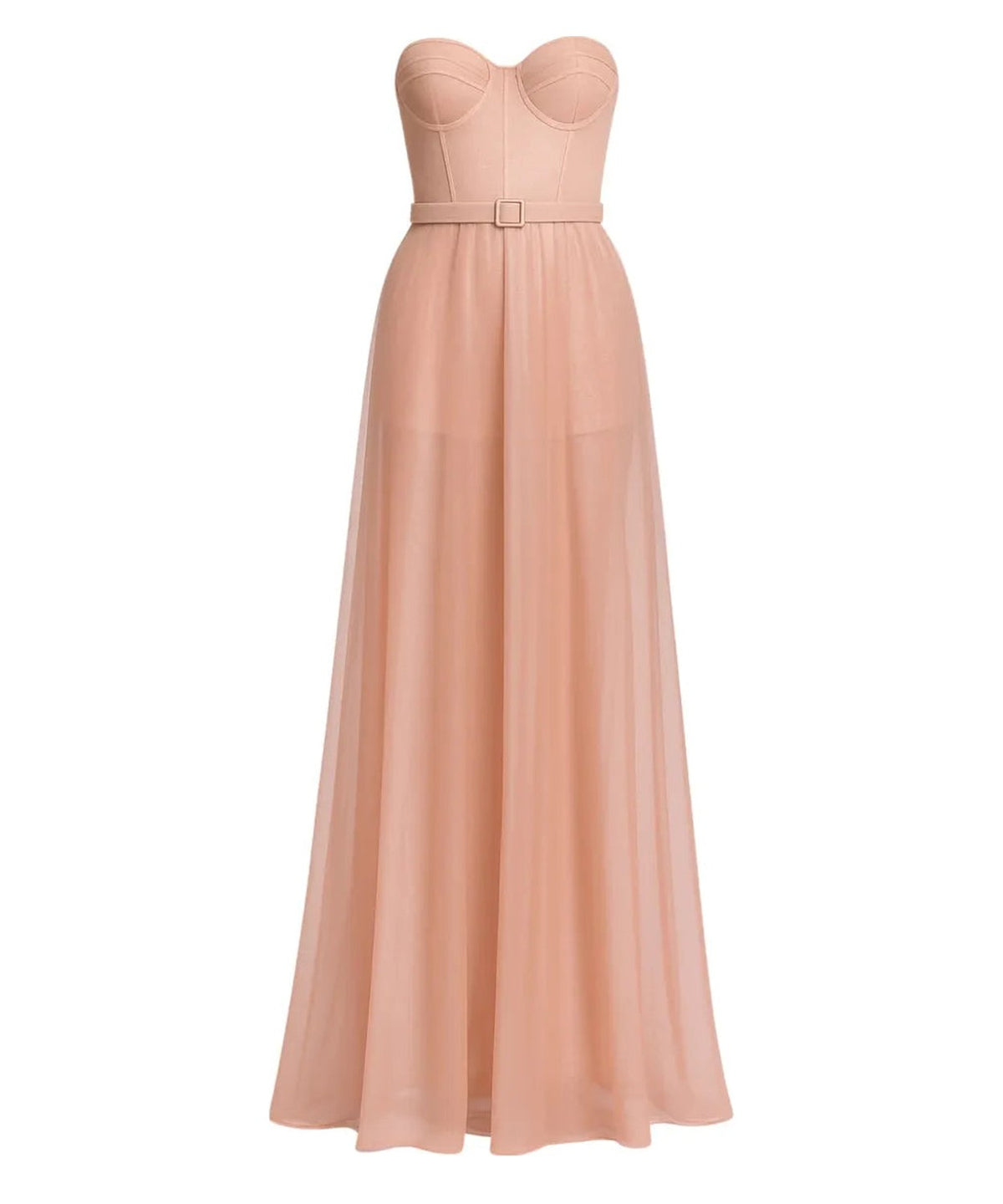 Abito lungo da sera in tulle glitterato color pesca con bustier e cintura-Abiti-Soani-Vittorio Citro Boutique