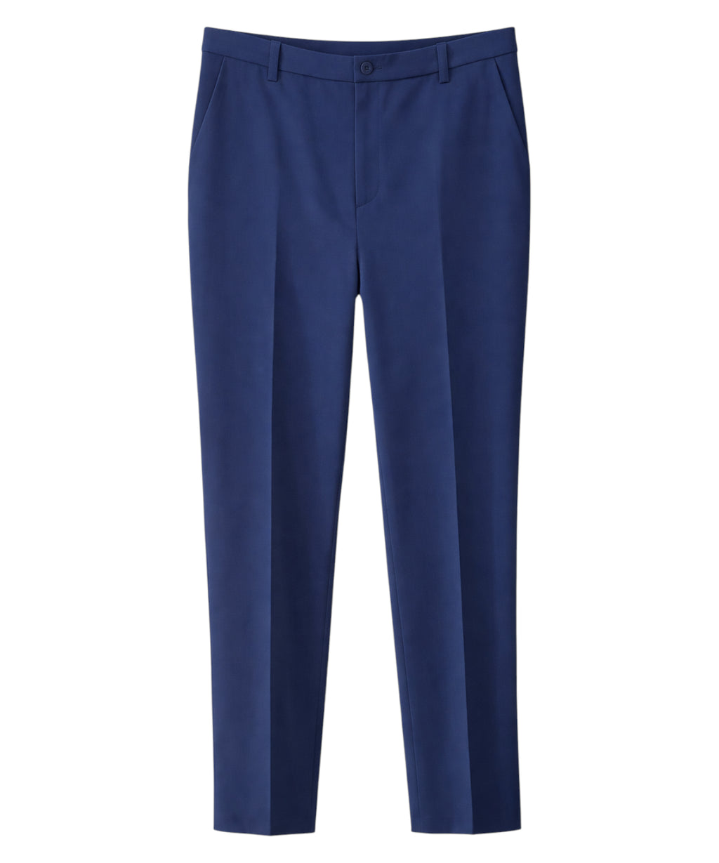 Pantalon tailleur bleu avec pli central
