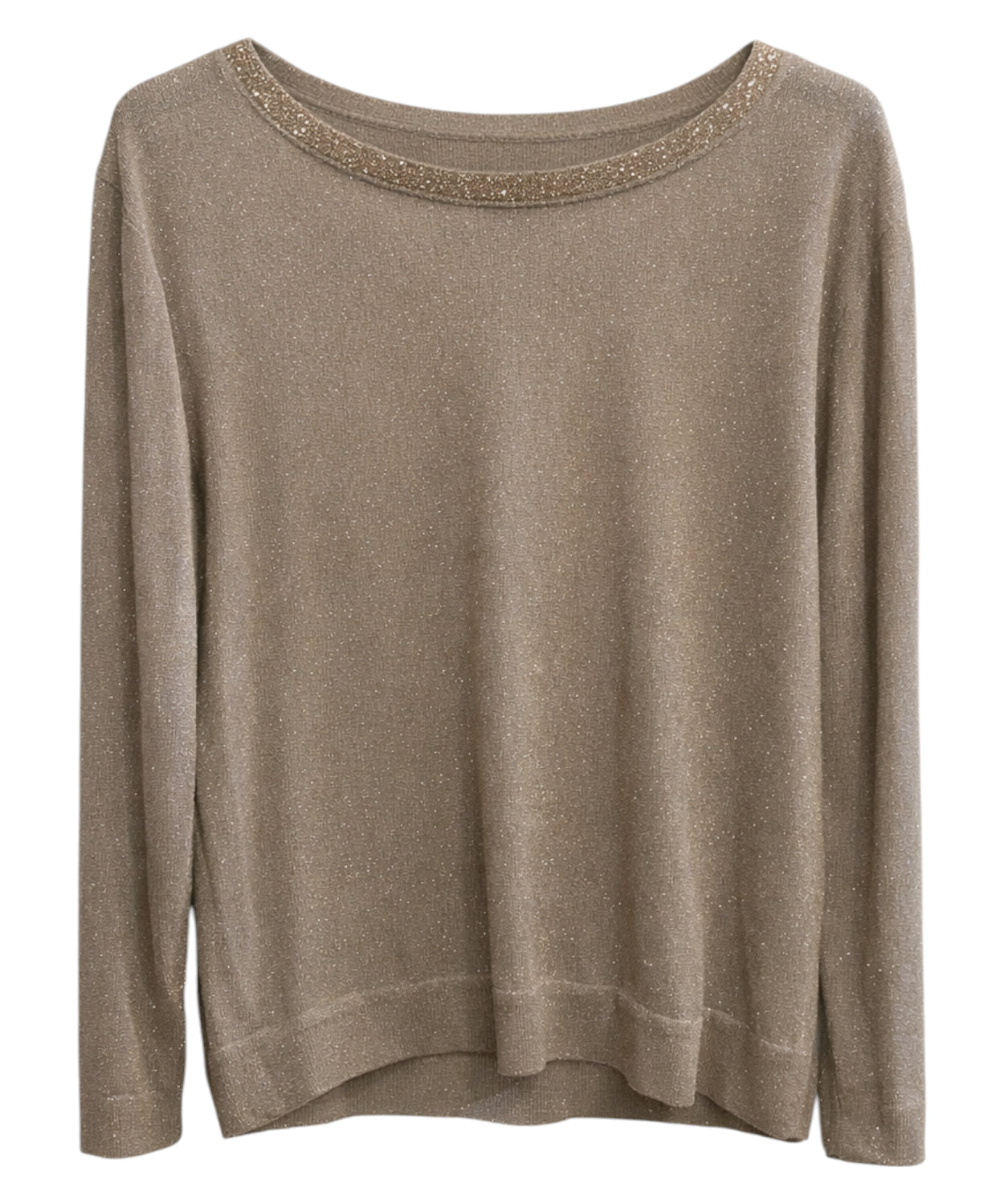 Maglia a maniche lunghe con strass sullo scollo