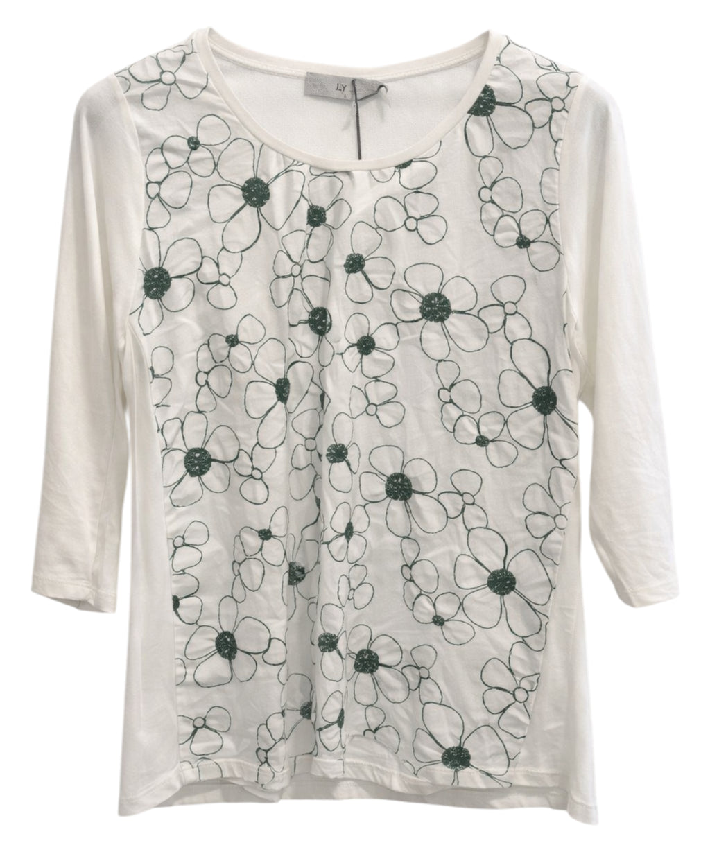 Pull blanc avec broderie florale