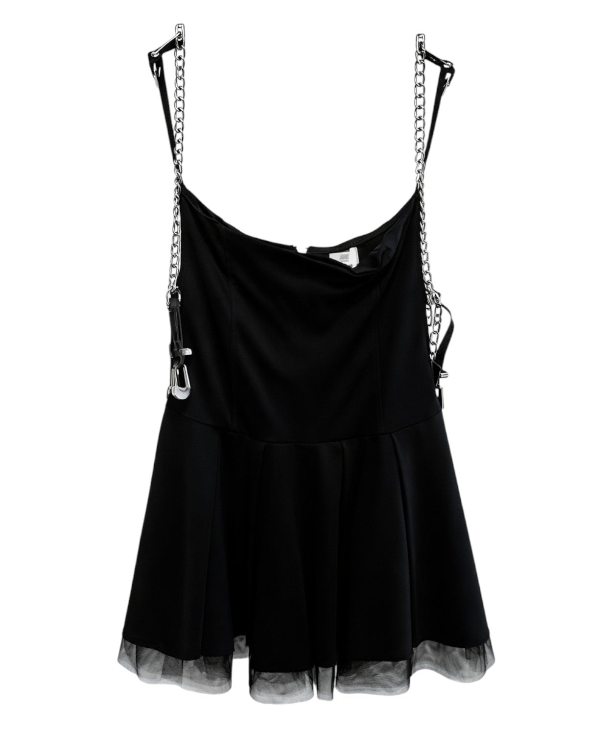 Robe Salopette Noire avec Bretelles Chaîne et Volants
