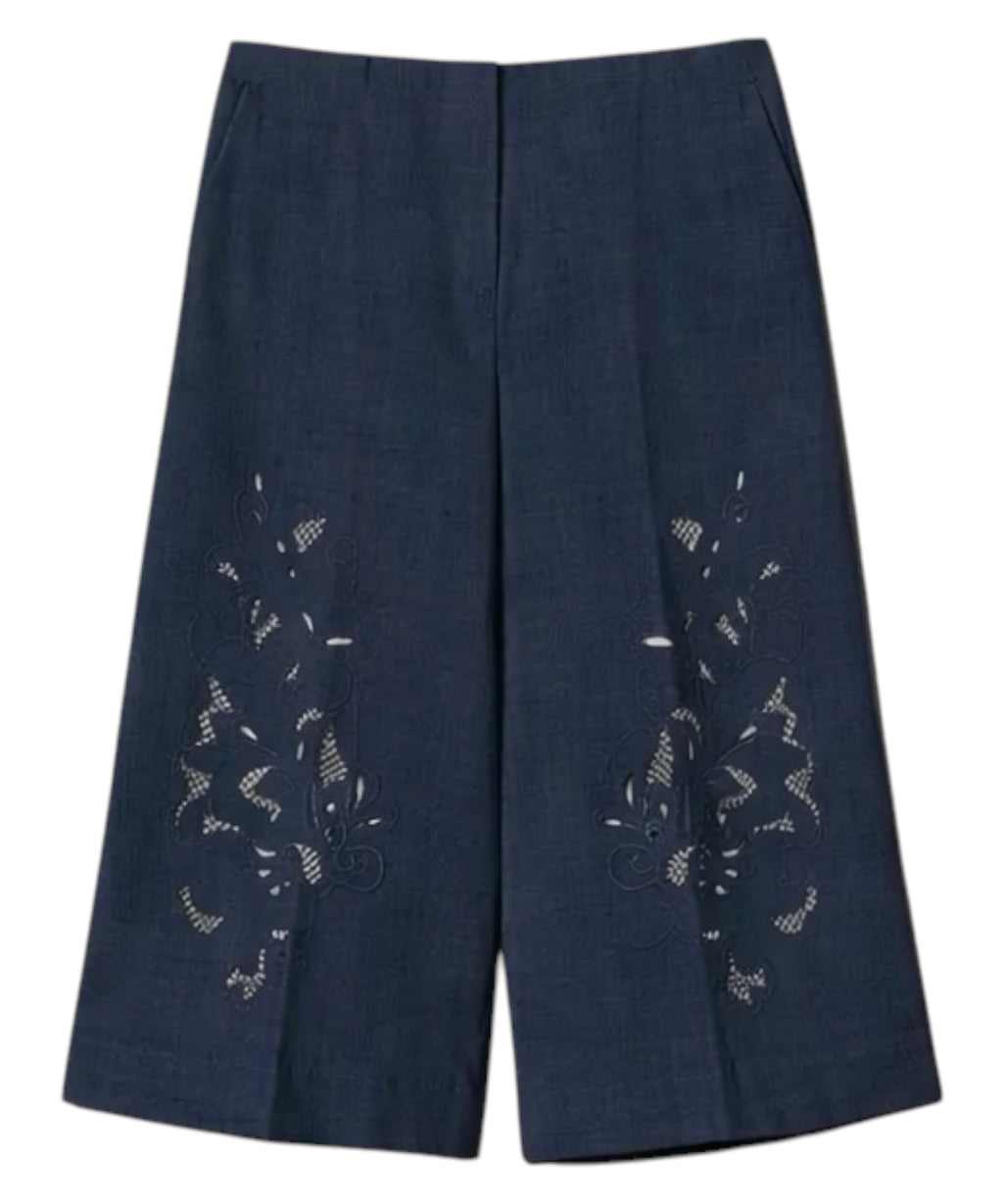 Bermuda en mélange de lin Twinset avec broderie