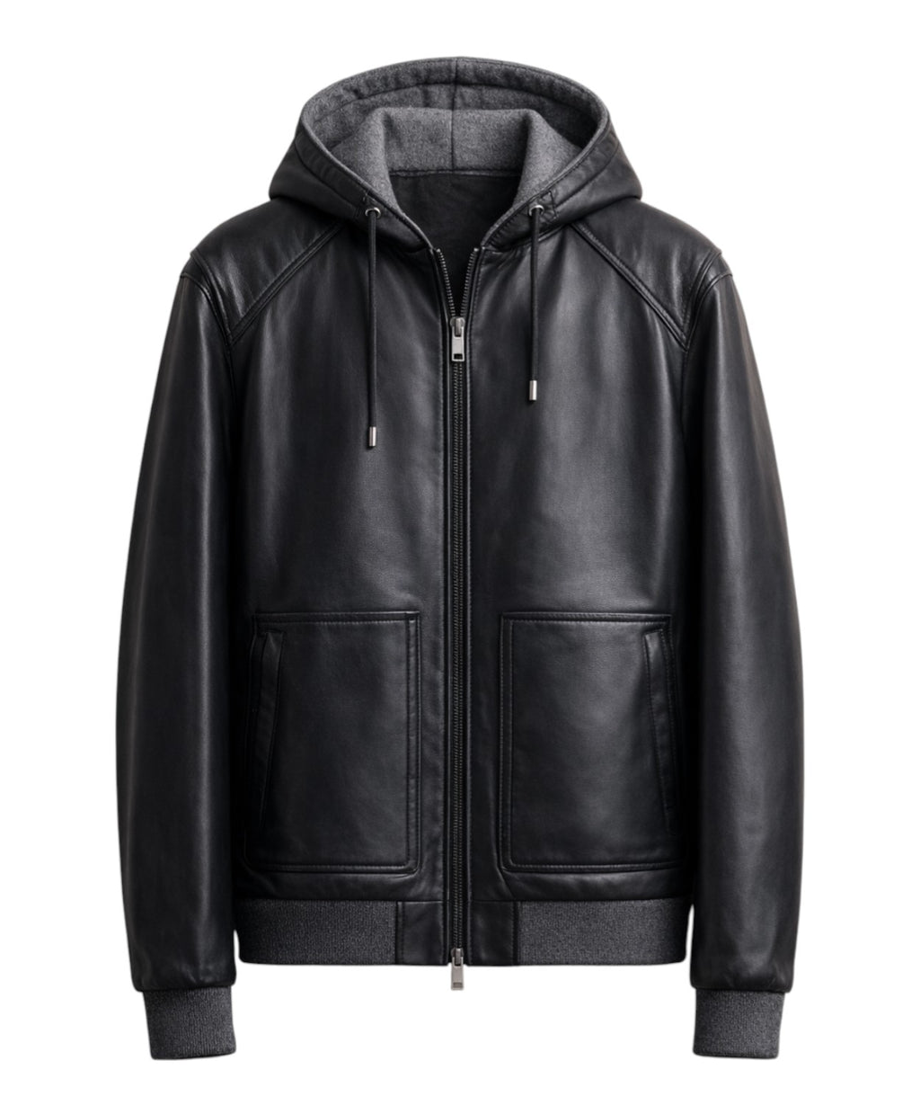 Veste en cuir homme Gallotti avec capuche et zip