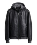 Veste en cuir homme Gallotti avec capuche et zip