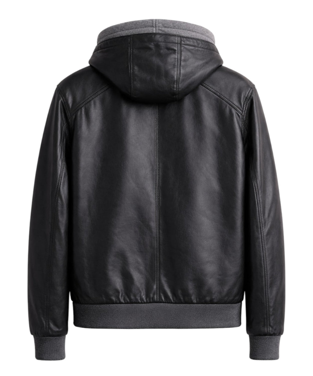 Veste en cuir homme Gallotti avec capuche et zip