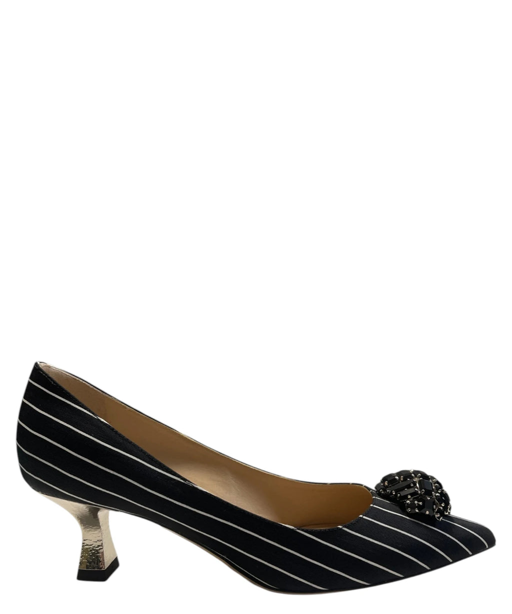 Décolleté Tropea en satin noir à rayures avec bijou