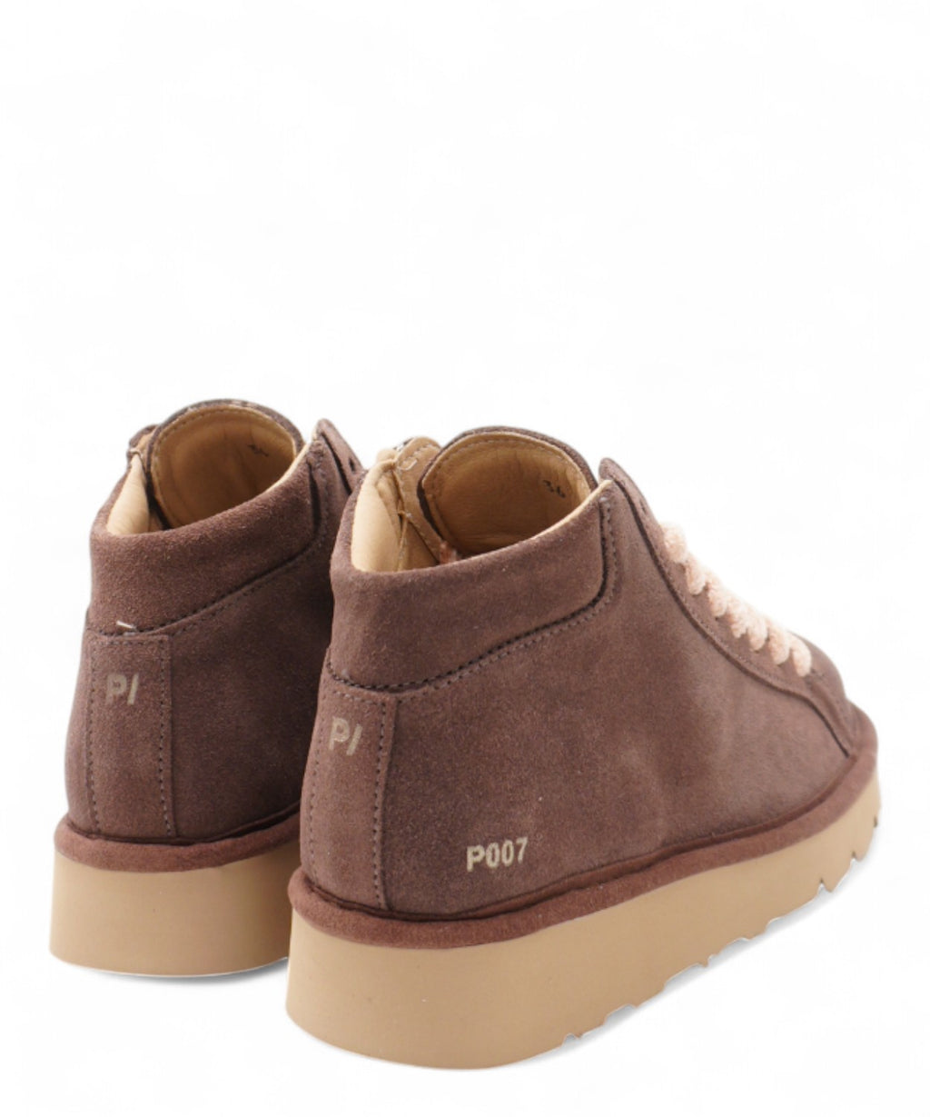 Polacchino P007 en daim avec lacets en velours rose poudré