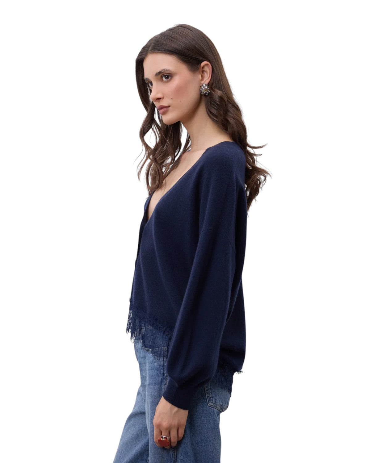 Cardigan Dotty Cashmere Scollo a V con Pizzo