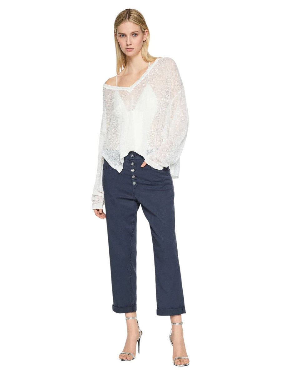 Pantaloni Crop Dritti Koons con Bottoni Cristallo-Pantaloni-Dondup-Vittorio Citro Boutique