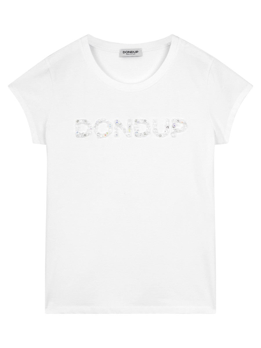 T-shirt Elegante con Logo e Perline Tono su Tono-Dondup-T-shirt-Vittorio Citro Boutique