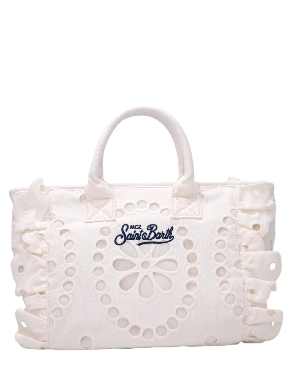 Borsa Colette Volant in pizzo Sangallo con tracolla staccabile-Mc2 Saint Barth-Borse a mano-Vittorio Citro Boutique