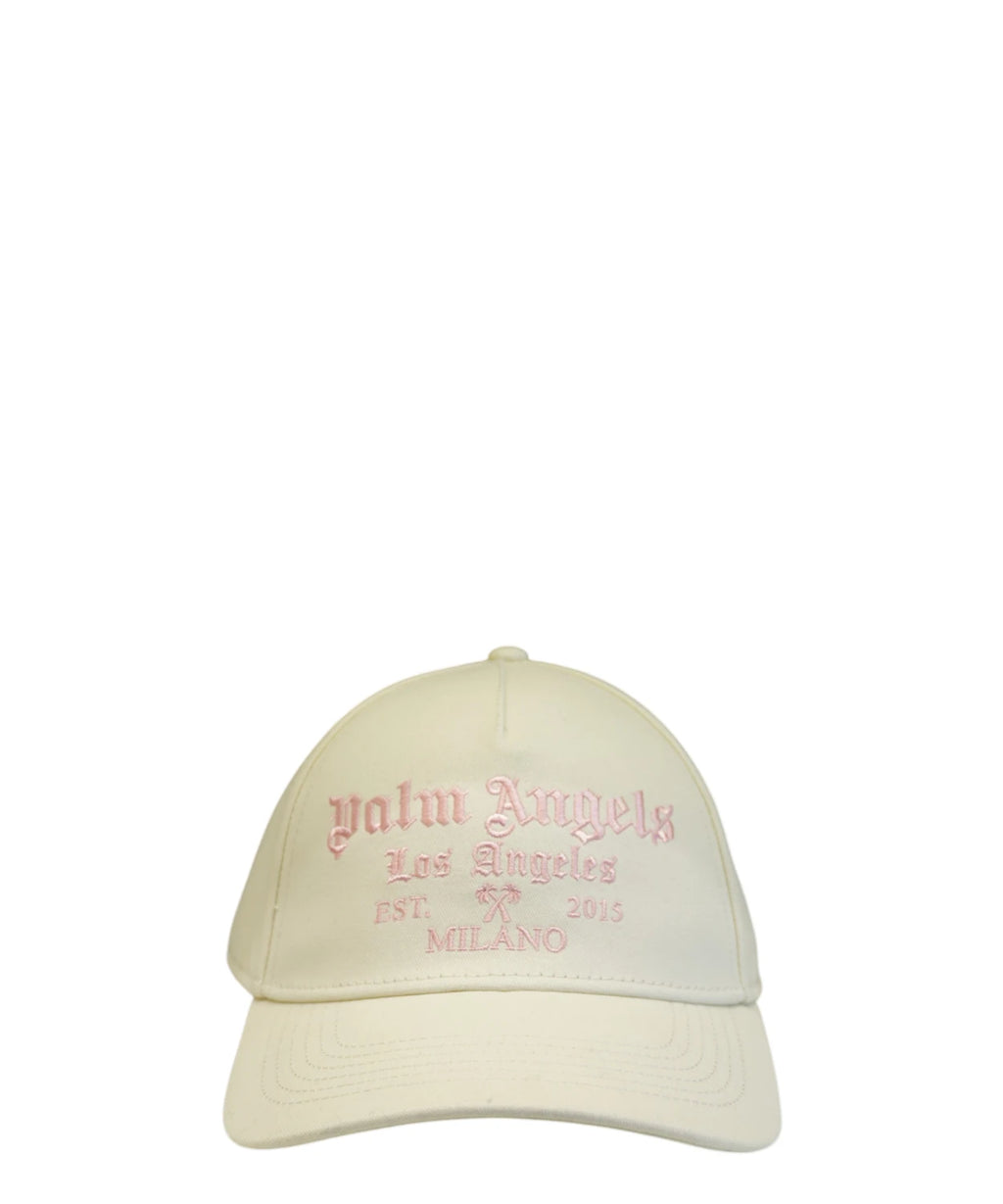Casquette Palm Angels blanc crème avec broderie rose