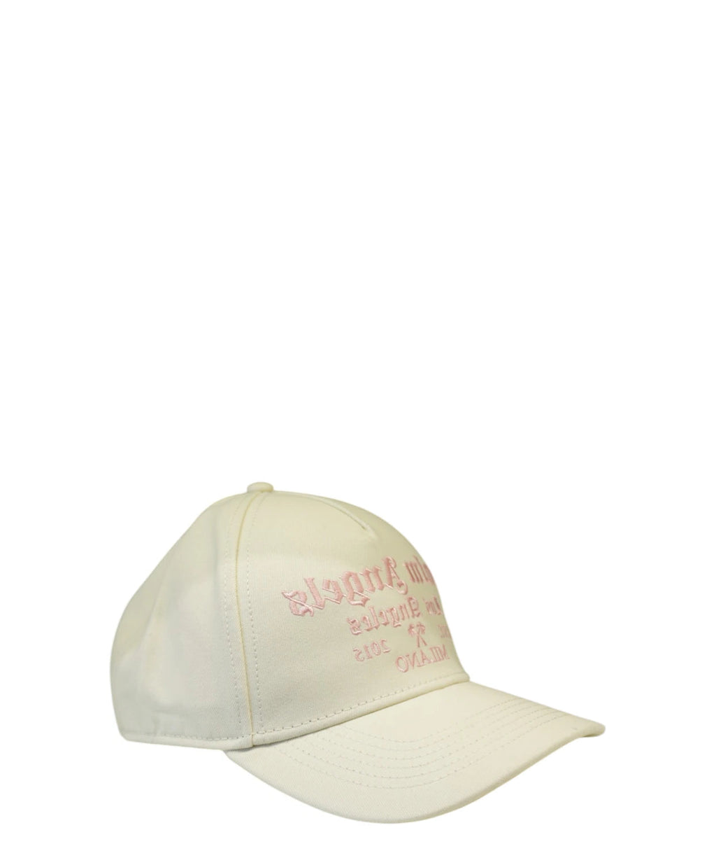 Casquette Palm Angels blanc crème avec broderie rose