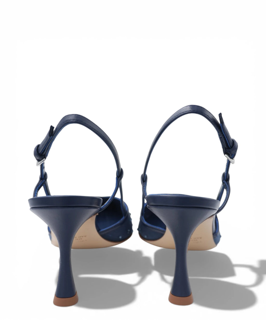 Slingback Amy 757C en Nappa Bleu Marine avec Strass