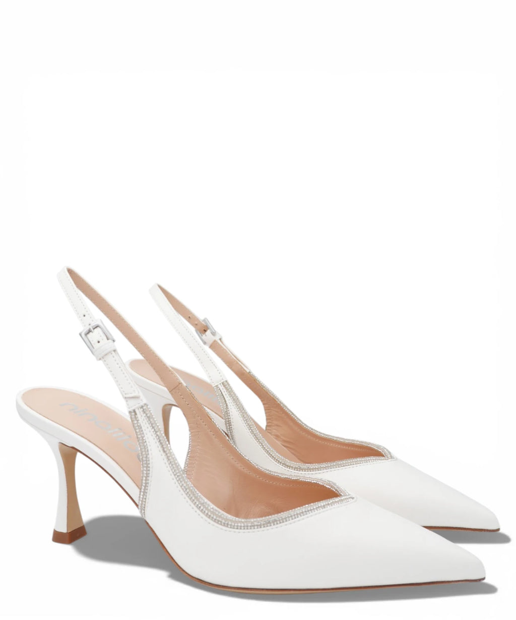Slingback ivoire avec strass - Chaussures de cérémonie élégantes