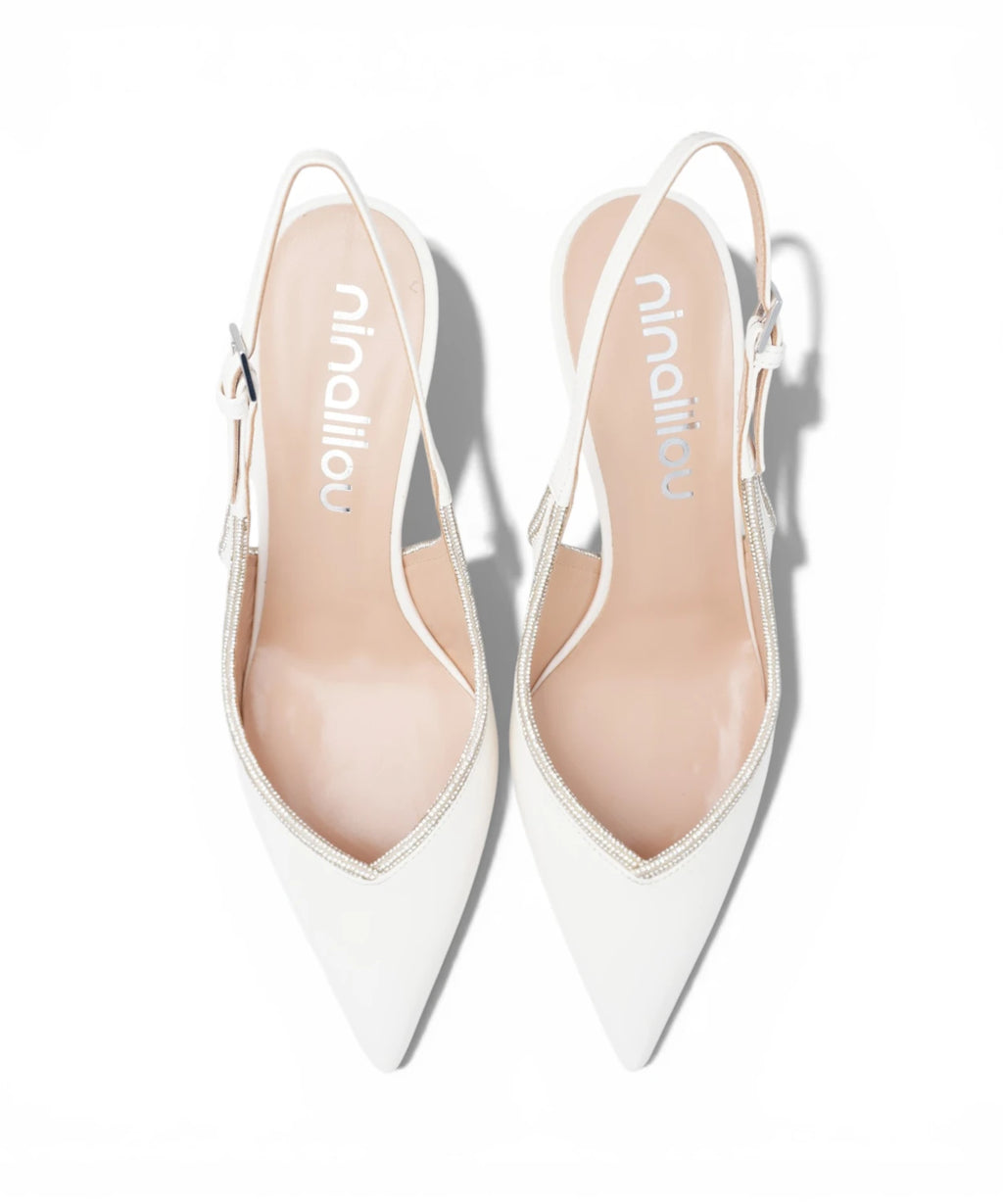 Slingback ivoire avec strass - Chaussures de cérémonie élégantes