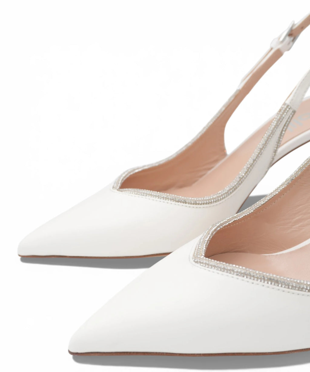 Slingback ivoire avec strass - Chaussures de cérémonie élégantes