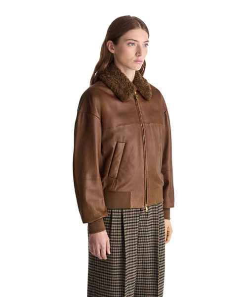 Bomber en cuir avec col en peau lainée Ruti Le TTP Fur