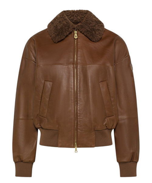 Bomber en cuir avec col en peau lainée Ruti Le TTP Fur
