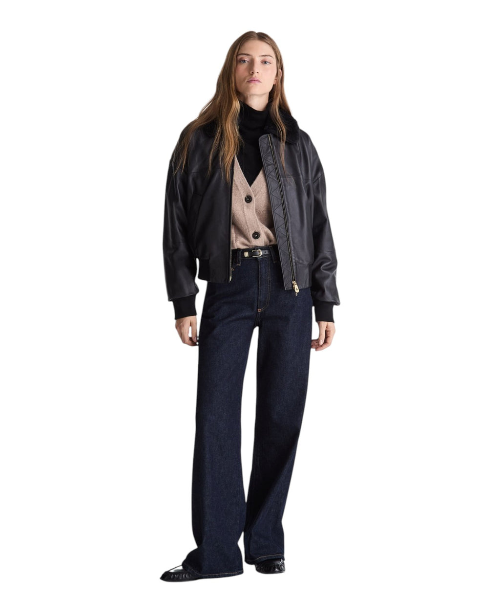 Bomber in Pelle con Collo in Montone Ruti Le TTP Fur