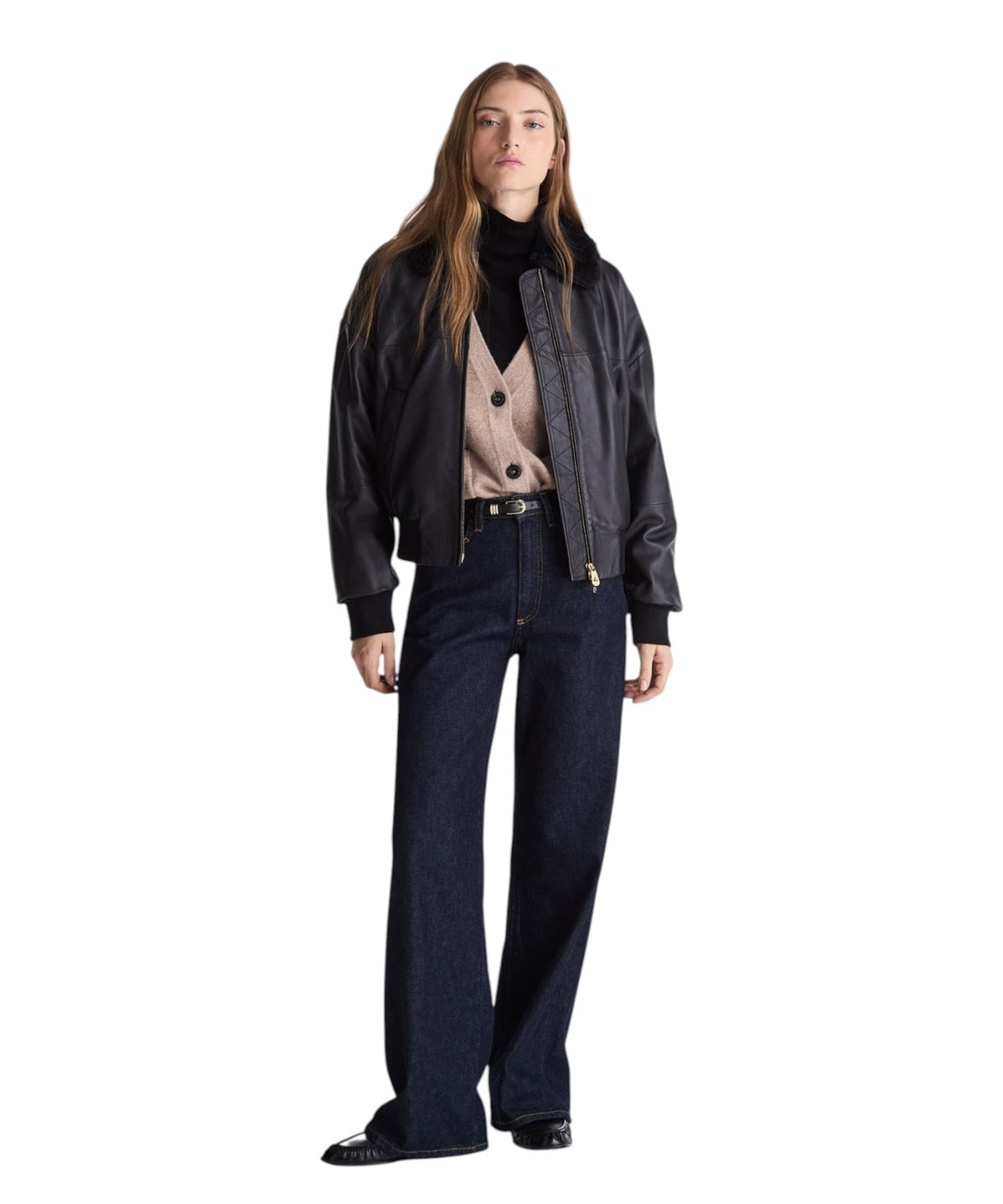 Bomber in Pelle con Collo in Montone Ruti Le TTP Fur