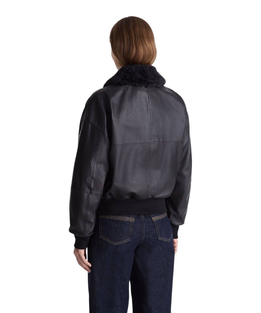 Bomber in Pelle con Collo in Montone Ruti Le TTP Fur