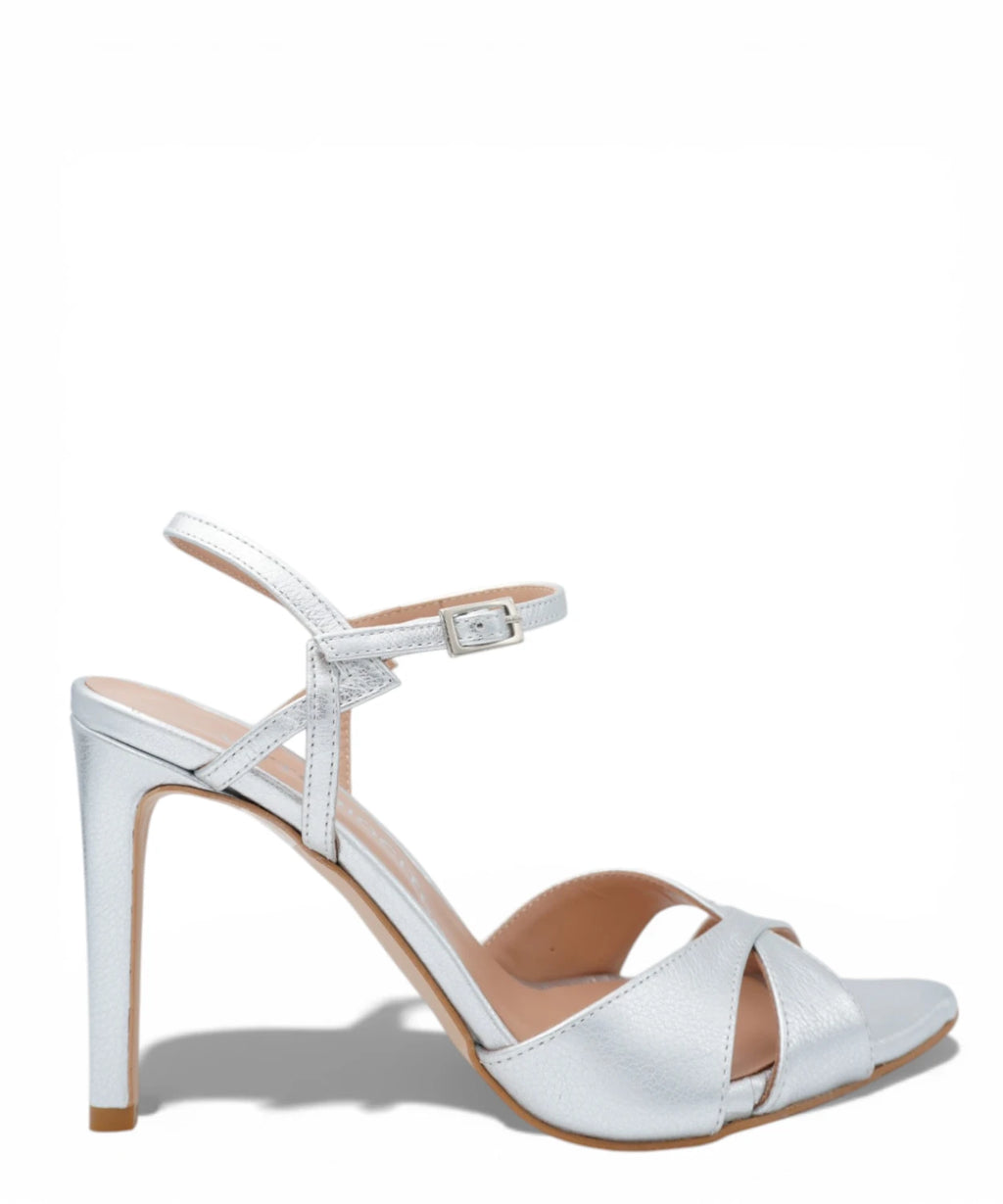 Sandales Omega Argentées à Talon Haut pour Événements