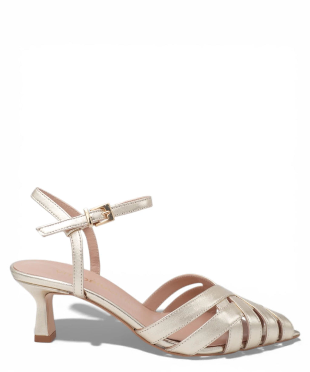 Sandales dorées pour femme avec bride et talon moyen