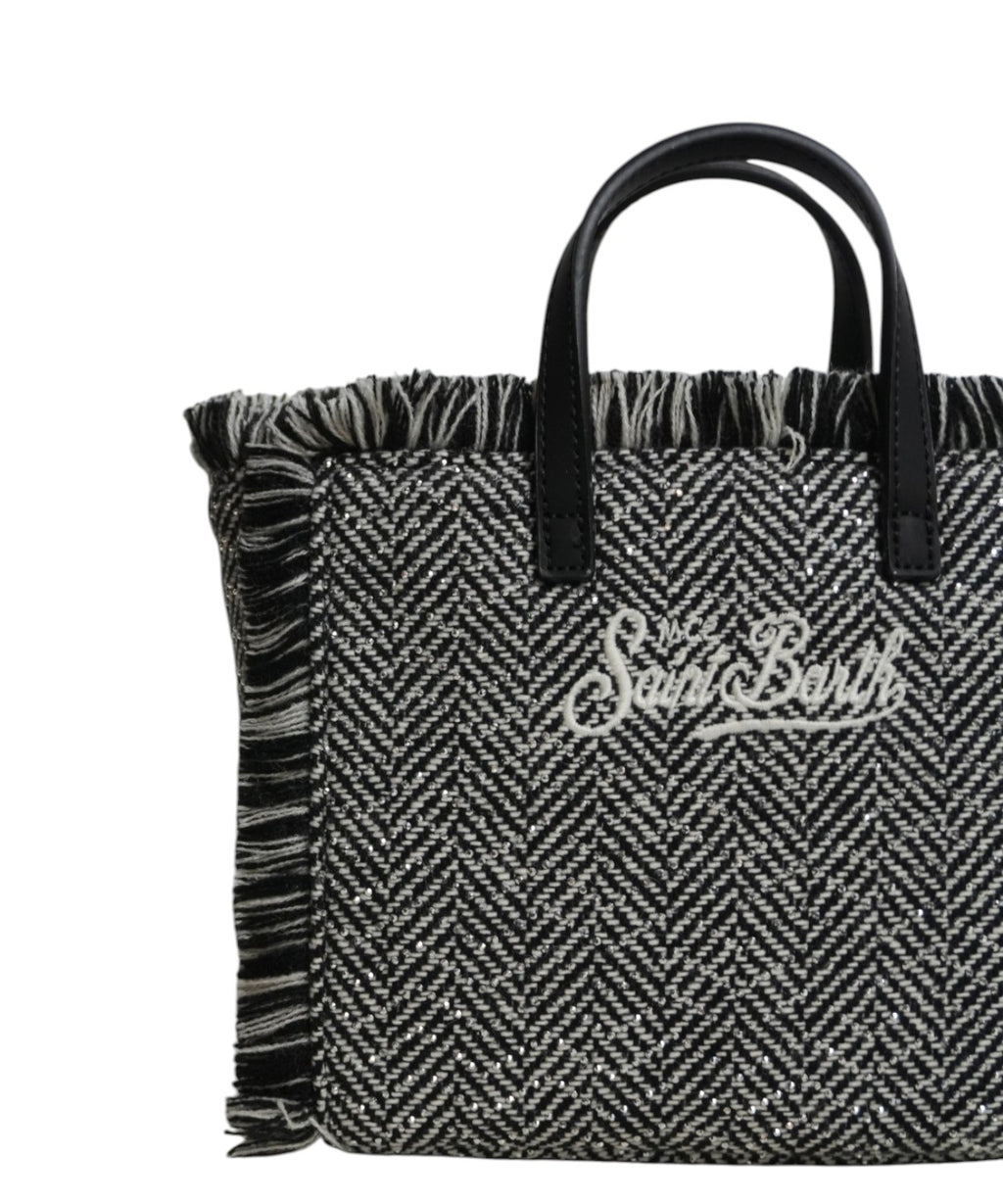 Mini-sac Vanity en laine chevron ornée de strass