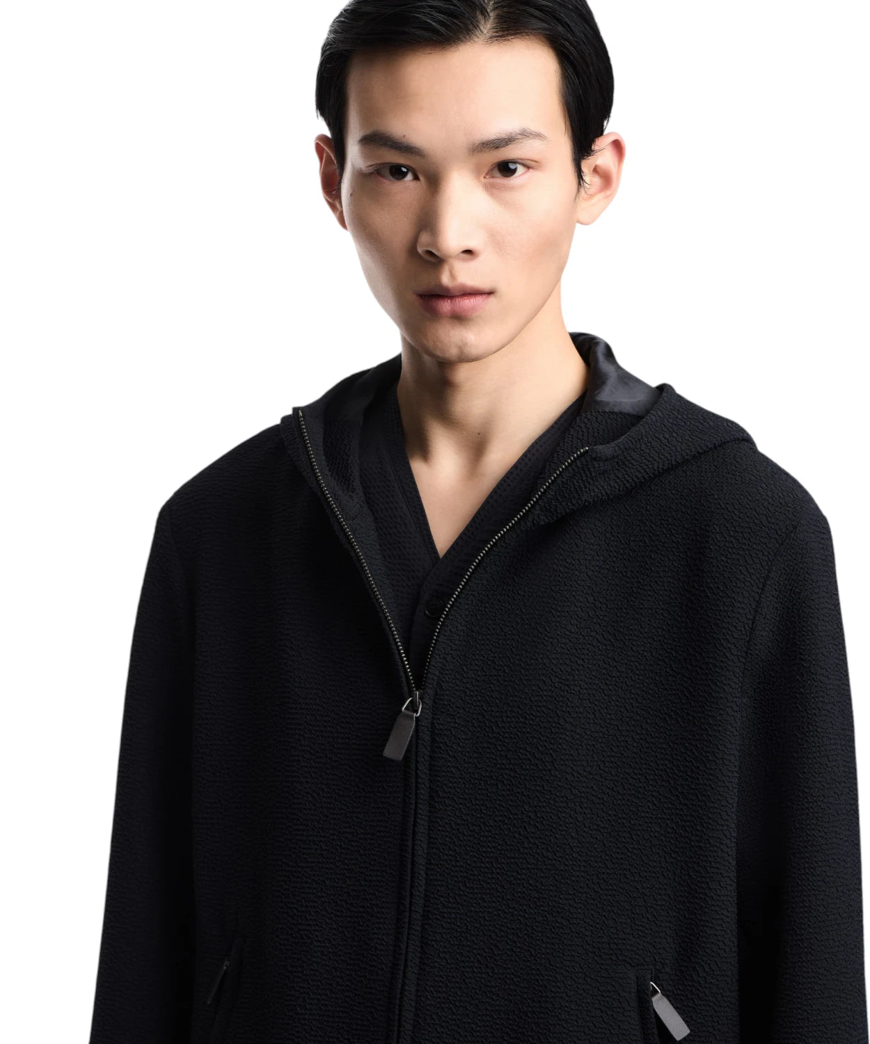 Emporio Armani Blouson con Cappuccio in Tessuto Goffrato con Zip