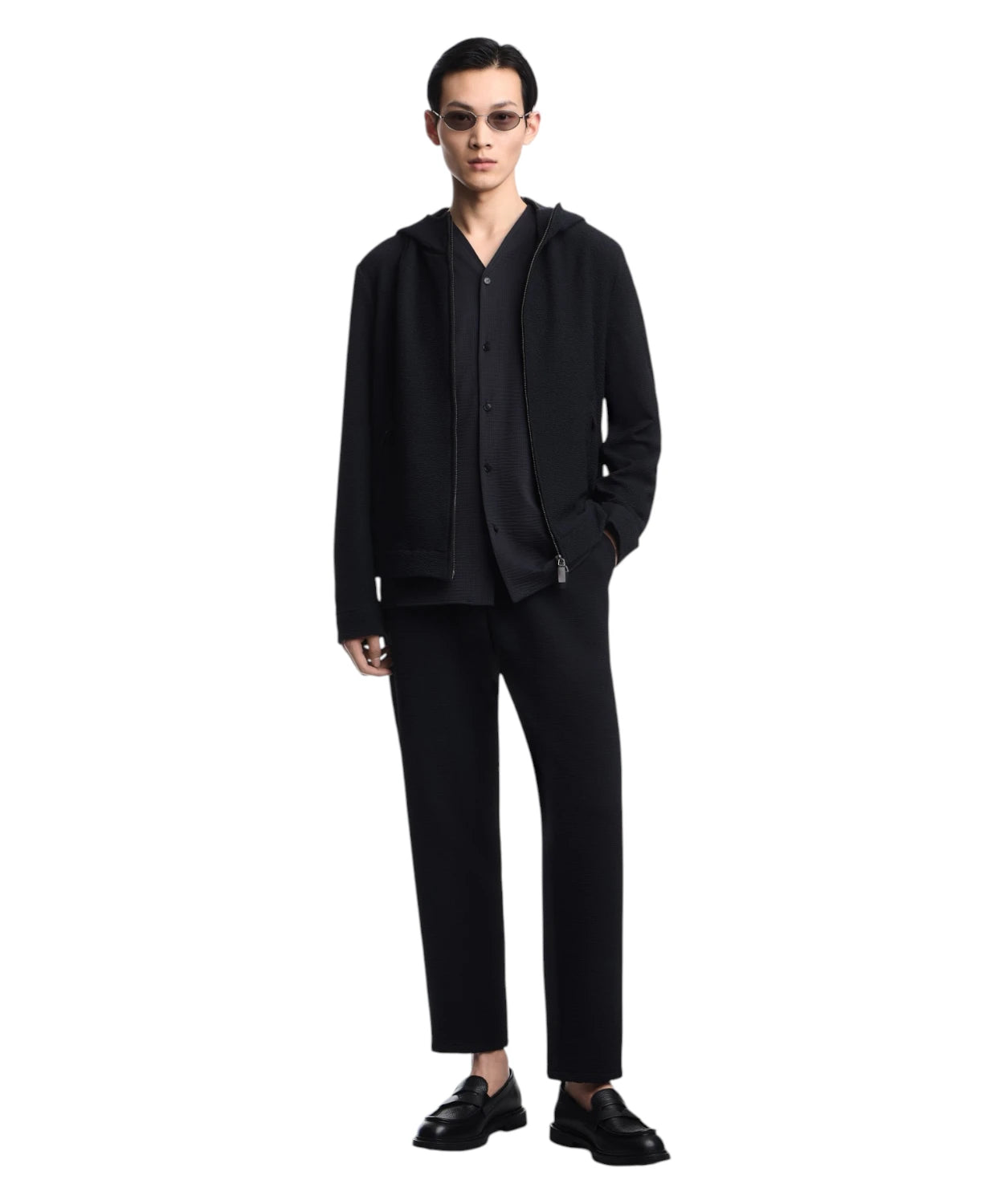 Emporio Armani Blouson con Cappuccio in Tessuto Goffrato con Zip