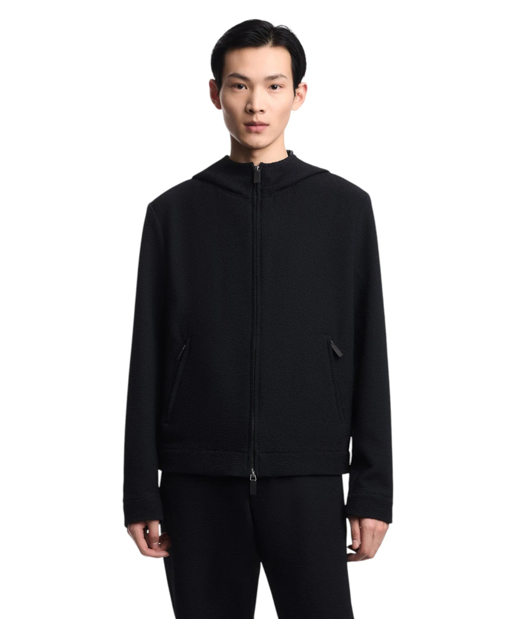 Emporio Armani Blouson à capuche en tissu gaufré avec zip