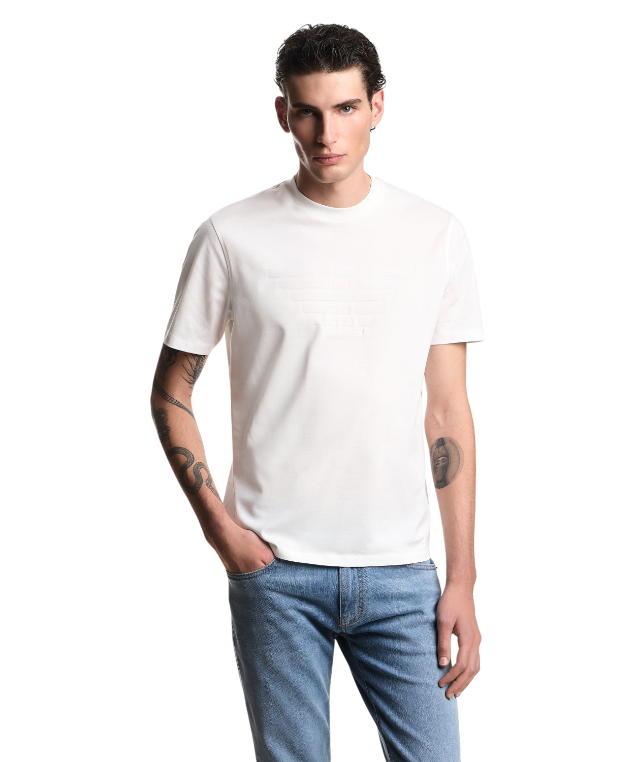 T-Shirt Uomo Emporio Armani con Logo Intarsiato