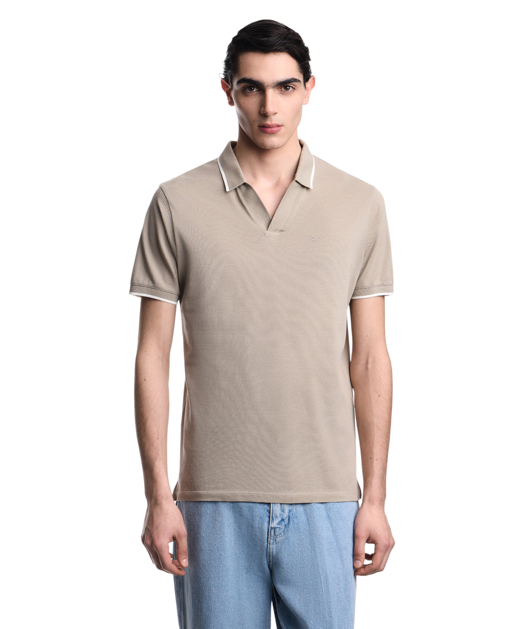 Polo homme en piqué de coton avec col en V