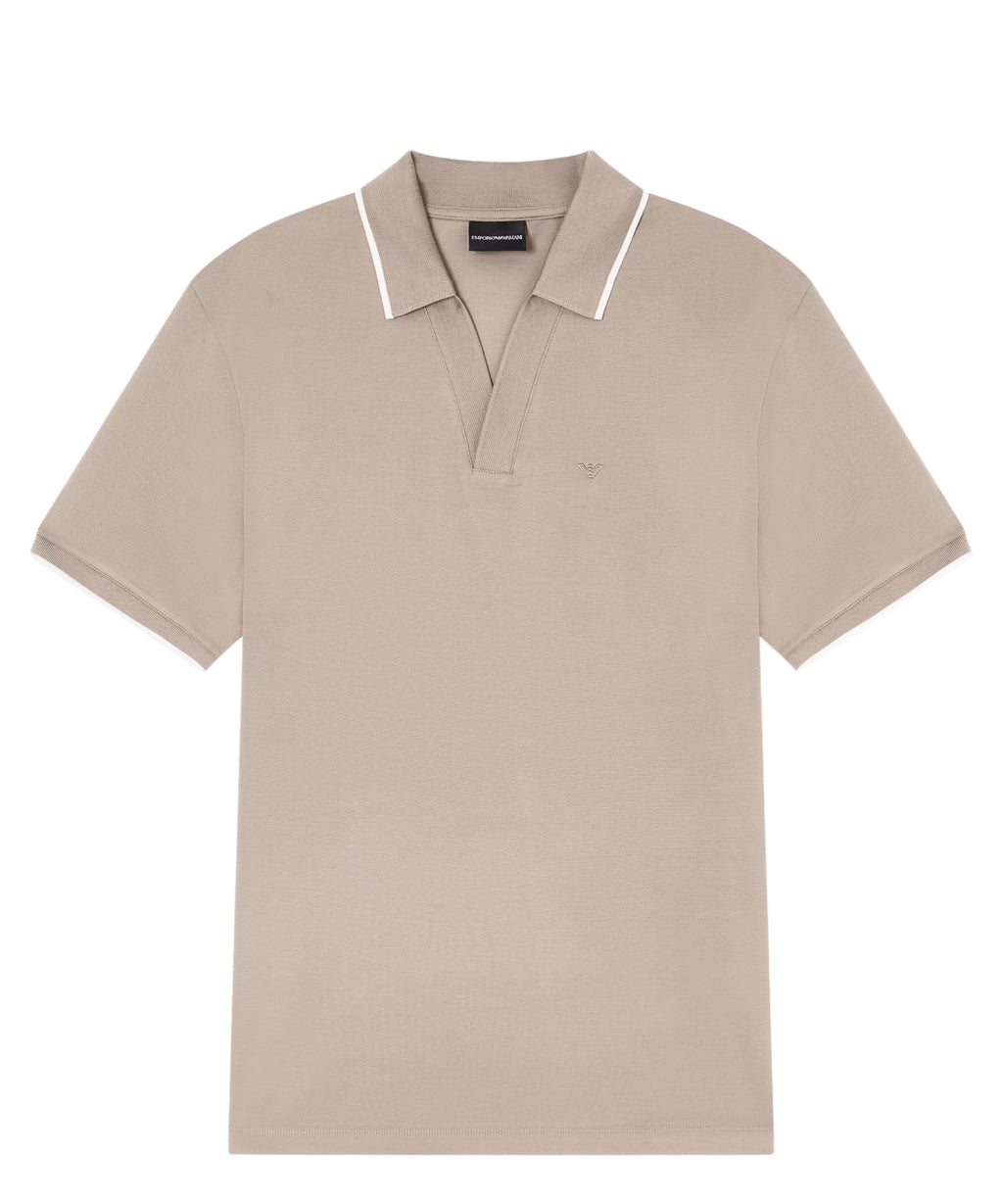 Polo homme en piqué de coton avec col en V