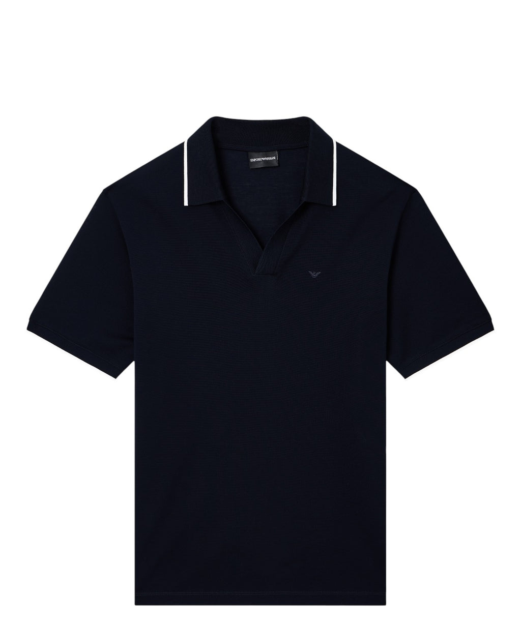 Polo homme en piqué de coton avec col en V Emporio Armani
