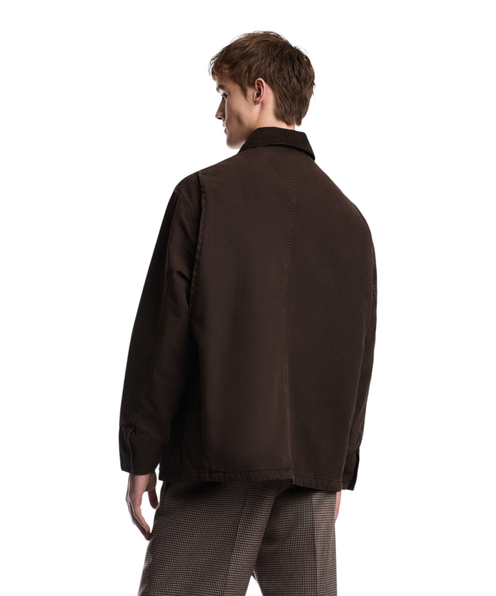 Caban Uomo in Cotone con Collo in Velluto e Tasche