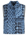 Gilet in Denim di Cotone con Stampa All Over e Collo Classico-Emporio Armani-Gilet-Vittorio Citro Boutique