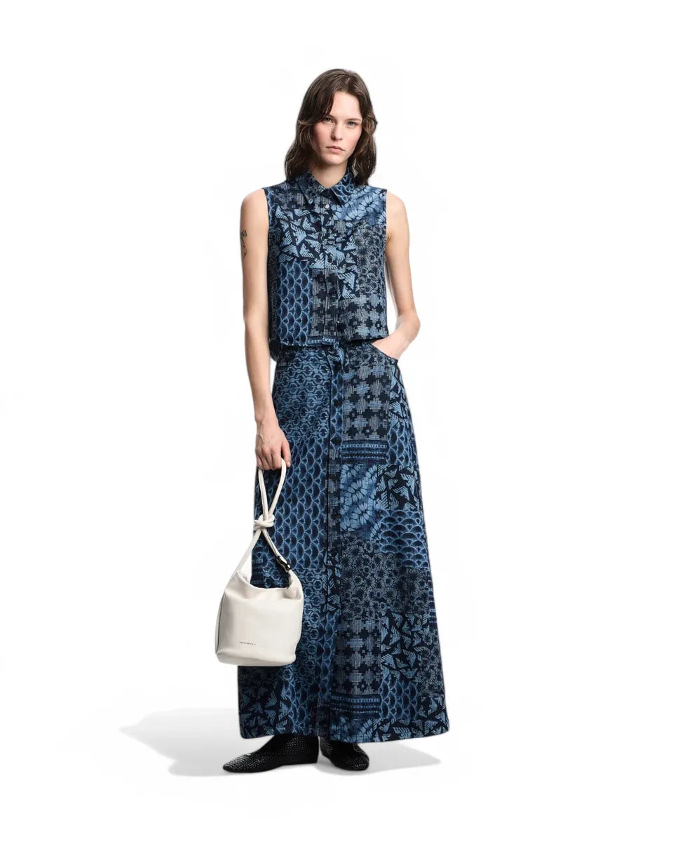 Gonna lunga in denim di cotone con stampa all over e bottoni frontali-Emporio Armani-Gonne-Vittorio Citro Boutique