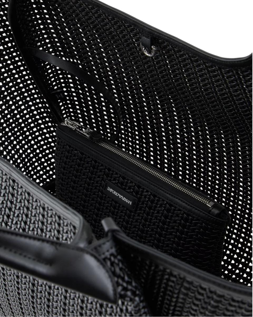 Maxi Shopper Intrecciata Emporio Armani con Charm Logo e Pochette Interna-Emporio Armani-Borse a spalla-Vittorio Citro Boutique