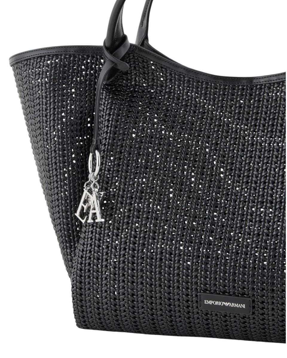 Maxi Shopper Intrecciata Emporio Armani con Charm Logo e Pochette Interna-Emporio Armani-Borse a spalla-Vittorio Citro Boutique